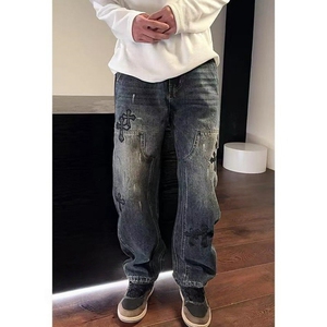 复古微喇牛仔裤女高腰2025秋新款显瘦港风毛边垂感阔腿喇叭长裤子图片