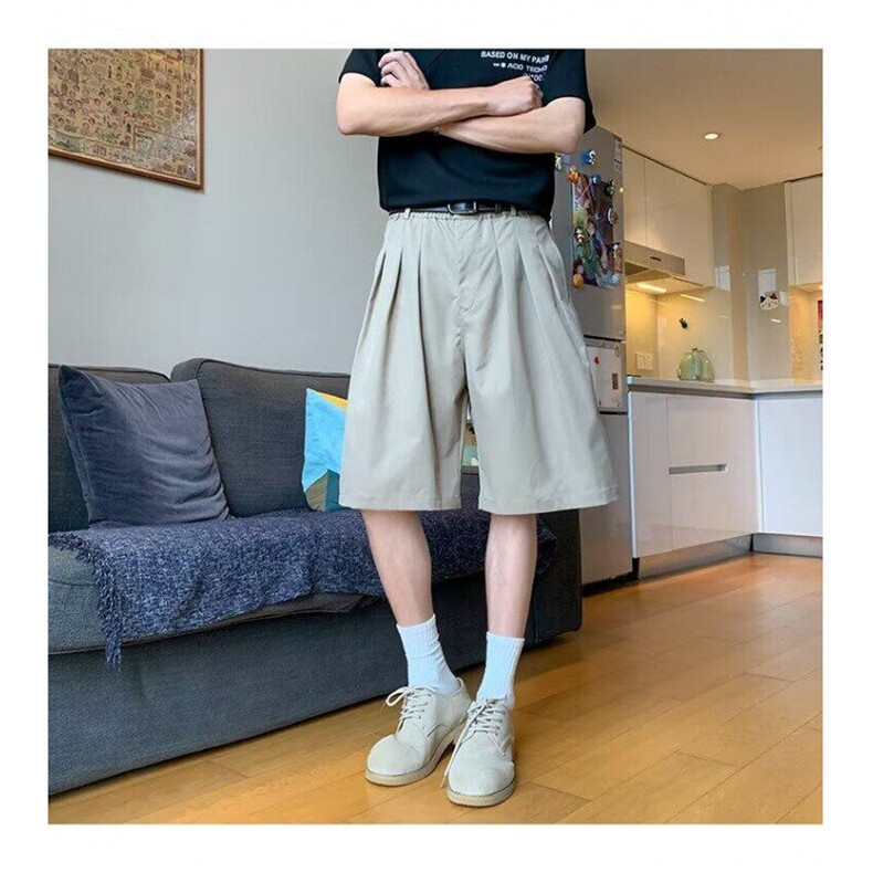 过膝冰丝西装短裤男春夏季薄款宽松日系7分休闲阔腿七分五分裤子,男装西裤,星座601-1