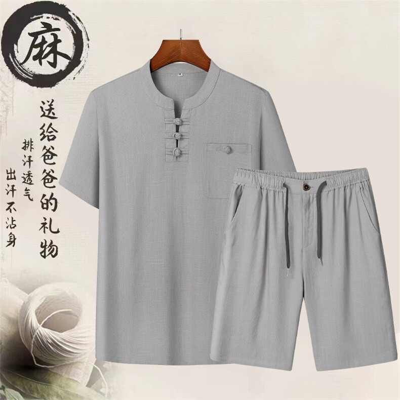 2026夏季亚麻短袖刺绣衬衫唐装男薄款短裤风套装CM7024B-P105,男装衬衫,星座1105-3