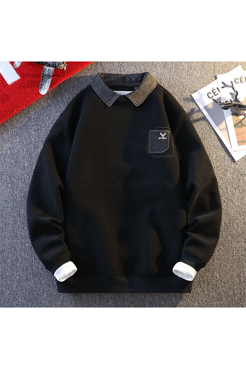 2024【新品】秋冬新款男士一体绒衬衫针织衫领潮流毛衣-M5152-P55,男装针织衫/毛衣,星座1105