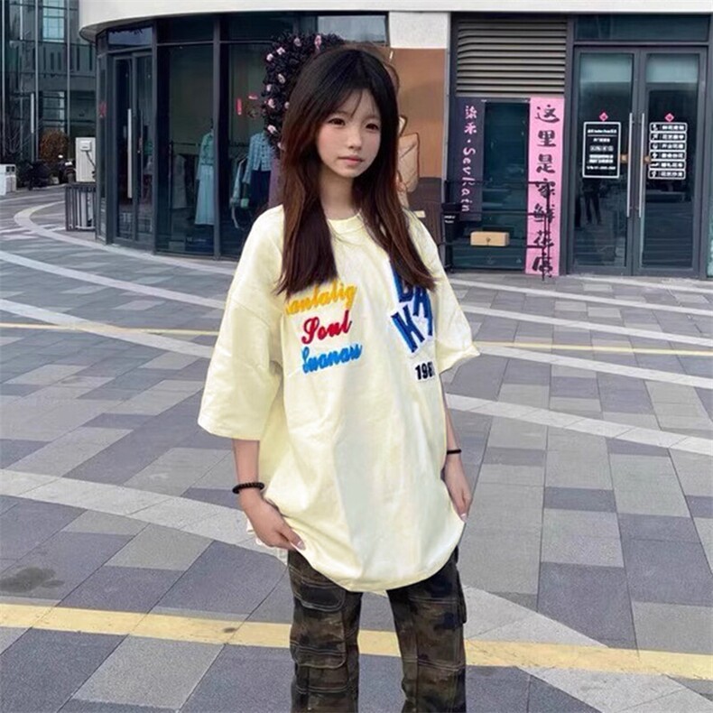 万针全刺绣工艺抖音得物高品质260克重磅纯棉双纱美式高街短袖T恤,男装T恤,电商A486