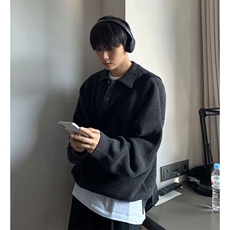 濮院针织衫polo领毛衣青年美式复古优质高级感套头针织衫LF492P65，男装针织衫/毛衣，电商D256-2(原A064-2)