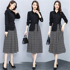 2021春季新款气质POLO领时尚减龄优雅假两件连衣裙，女装连衣裙，依如秀(原杭风阁)