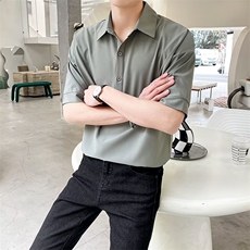 polo衫男士时尚潮流夏季商务落肩短袖T恤修身纯色翻领五分袖PL05，男装T恤，星座1116A-2（原606A-1）