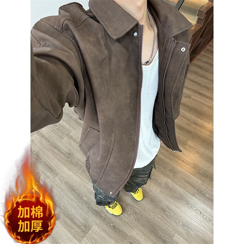 加厚夹棉PU皮夹克宽松复古纯色外套DY2408-P90 常规DY2407-P80图片