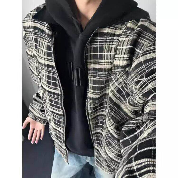网络图现货千鸟格夹克情侣百搭外套男美式复古格纹上衣RJ642-P78,男装夹克,星座1005-4