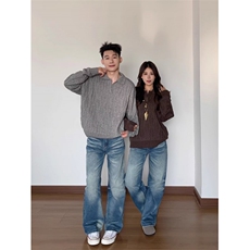 BurnBro美式复古水洗冰蓝直筒宽松牛仔裤男阔腿百搭休闲长裤clean，男装牛仔裤，星座506A