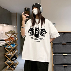2024夏季中性风男女港风宽松纯棉体恤半袖dt425特p19，男装T恤，电商B370