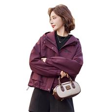 紫色加绒派克服棉服女短款2024冬季新款加厚保暖休闲连帽工装外套，女装棉衣/棉服，悦祺