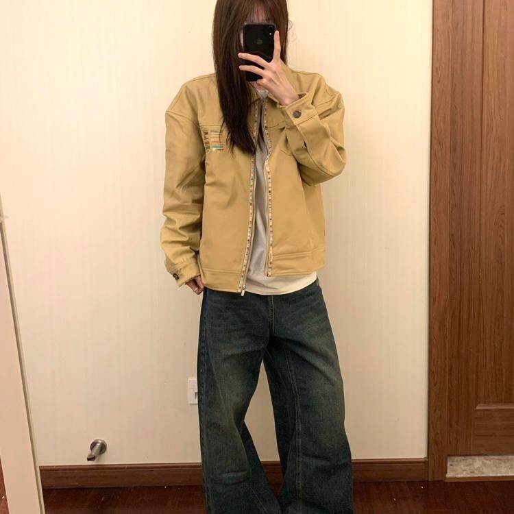 春秋季美式复古字母刺绣工装外套小众设计感情侣百搭宽松夹克潮流,男装夹克,星座506A