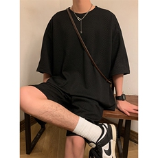 TZ83132/P65夏季新款提花短袖短裤t恤休闲宽松大码两件套套装男，男装休闲套装，电商A141