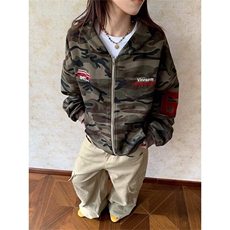 美式复古运动连帽卫衣女春秋季新款宽松慵懒风拉链开衫外套，女装短外套，星座302B