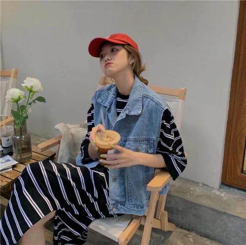 【现货】牛仔两件套针织连衣裙，女装连衣裙，秋水月亮