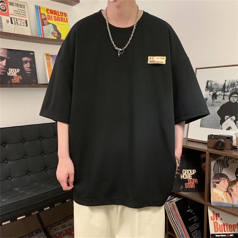 T9045/P28高弹华夫格t恤oversize美式重磅短袖男ins潮牌圆领T恤,男装T恤,电商A141
