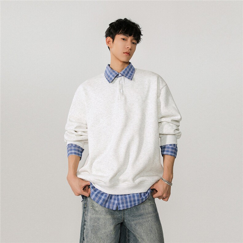 可二开衬衫领卫衣男:表面棉底部聚酯纤维78010P58控88，男装卫衣，星座226-1