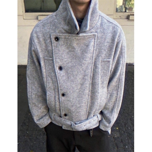 双排扣腰带外套男cleanfit设计感宽松百搭立领大衣男 JB1052图片