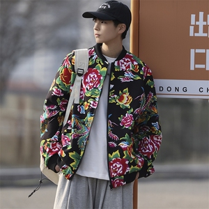 Y203秋冬棒球领开衫夹克外套大码团队服新中式表演出汉服开衫潮男图片