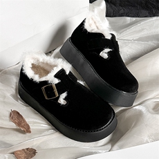 新款毛毛鞋女2024冬季复古真皮小白鞋女厚底保暖休闲女鞋加绒棉鞋，女鞋毛毛鞋，电商A223