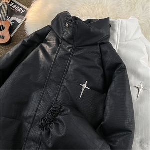 F103-P105 2024新款冬季潮牌加厚PU皮棉衣男高级感羽绒棉服外套图片