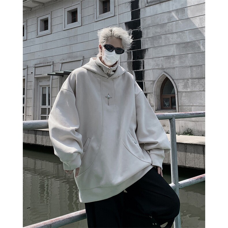 春秋复古假两件鹿皮绒加厚连帽半拉链外套XZ301A W001 P65图片