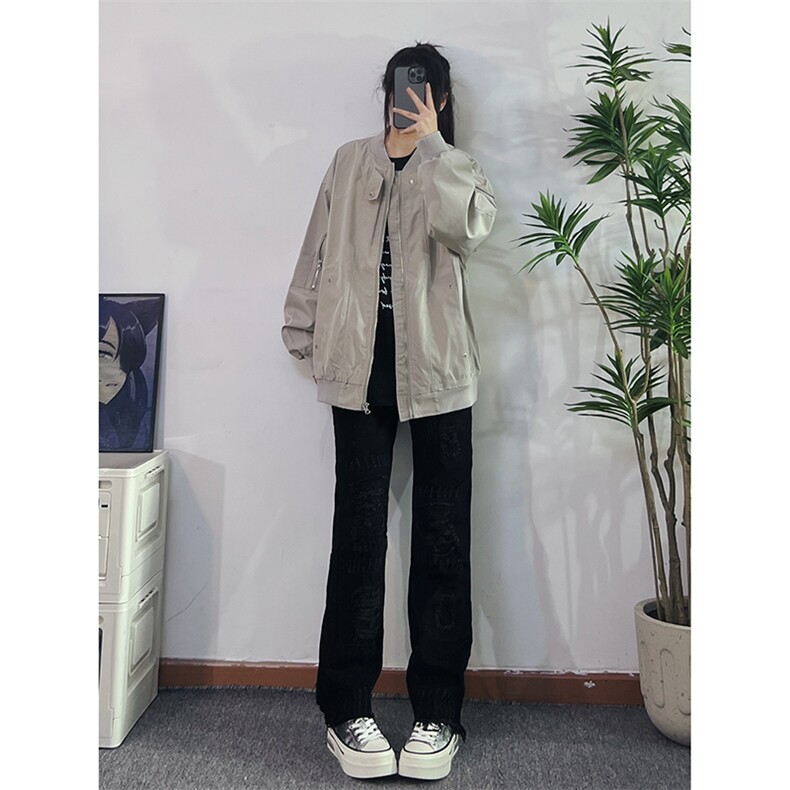 B221美式ins高街小众假破洞修身微喇牛仔裤LK22065-P65控88,男装牛仔裤,电商B221