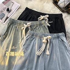 配色夏季透气冰氧休闲舒适百搭宽松牛仔短裤DK852-特批34，男装休闲裤，星座718-1