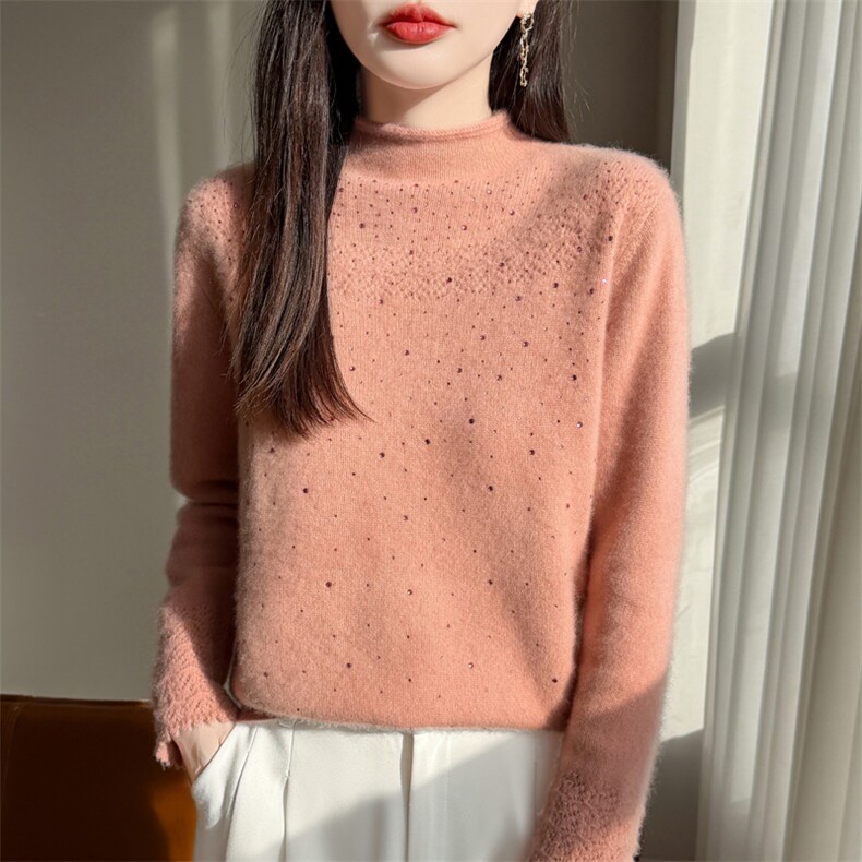 2025年秋季女套头镂空立体卷边半高，女装针织衫/毛衣，大美人包芯纱店