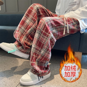 加绒加厚冬男休闲裤毛呢条纹格子休闲直筒长裤h923 P45加绒P50图片