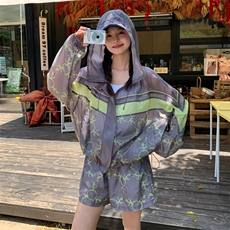 2026夏新款轻薄连帽印花防晒衣服外套装女两件套182A8658P145K218，女装防晒衣，浙宝182A