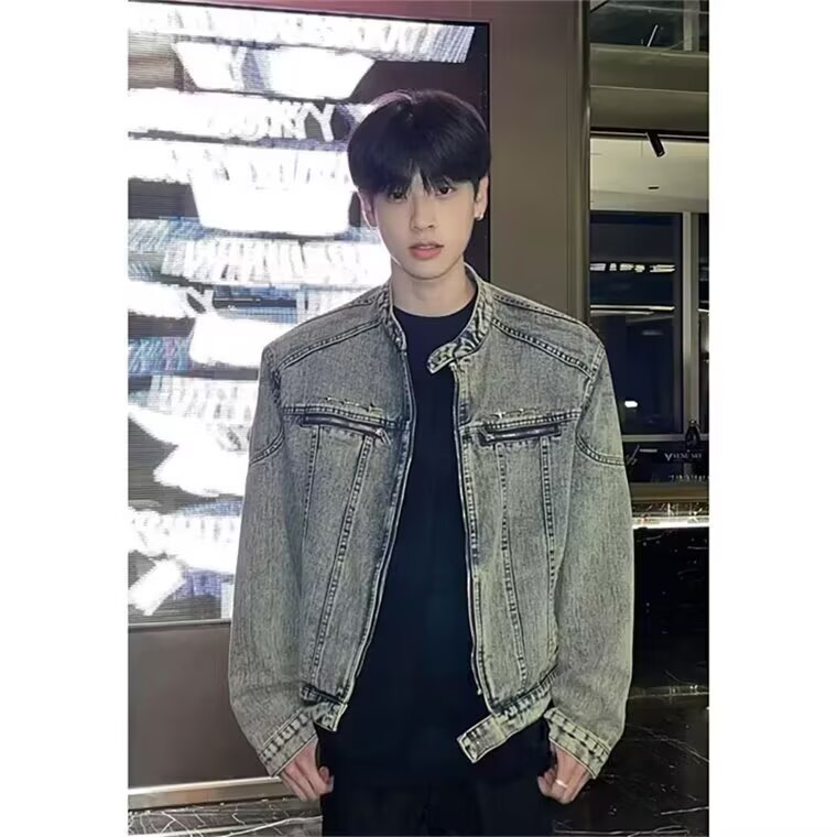 312-P63美式高级感短款牛仔夹克男春秋季新款高街,男装夹克,电商B323A
