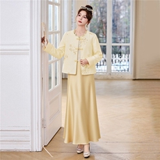 新中式G风套装女2026春新款优雅时尚复古盘扣刺绣文艺范两件套裙，女装套装/套裙，时尚俏佳人