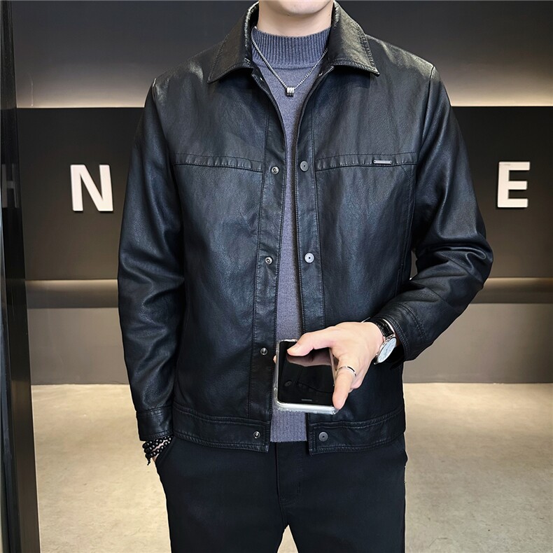 抖音加绒加厚男士外套秋冬季2025新款皮夹克A313-8859-P148,男装夹克,电商A313