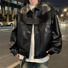 派克服男秋冬通勤宽松休闲痞帅机车皮衣夹克短款防风外套，男装夹克，星座716-2