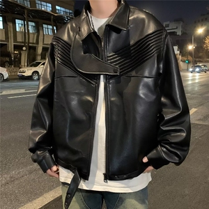 派克服男秋冬通勤宽松休闲痞帅机车皮衣夹克短款防风外套图片