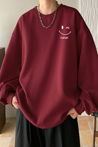 300G重磅笑脸印花圆领卫衣春秋潮牌潮流宽松外套 M-5XL P40控58图片