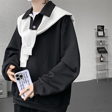 5XL-M潮流高级感披肩撞色拼接翻领百搭卫衣宽松弯刀长裤TZ113P118，男装休闲套装，电商D206-1