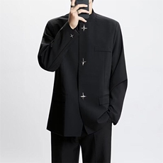 新中式垫肩中山装男春夏高级感立领休闲小西服风痞帅西装外套，男装西服套装，星座601-1