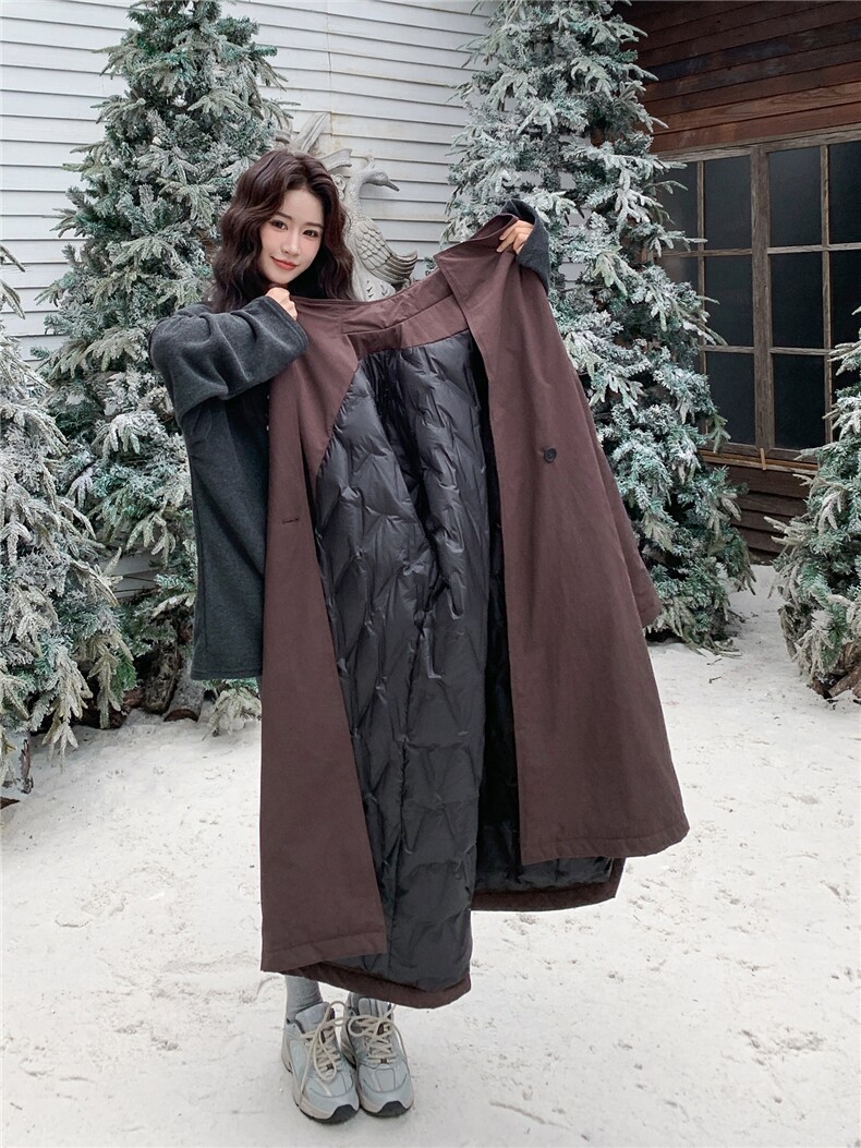 美拉德咖色大被子鹅绒羽绒服女冬超火好看高级小众中长款加厚外套,女装羽绒服,2B113