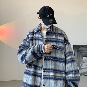 8XL-M 特大码小香风长毛呢外套男秋季翻领衬衫夹克上衣JK1305P70图片