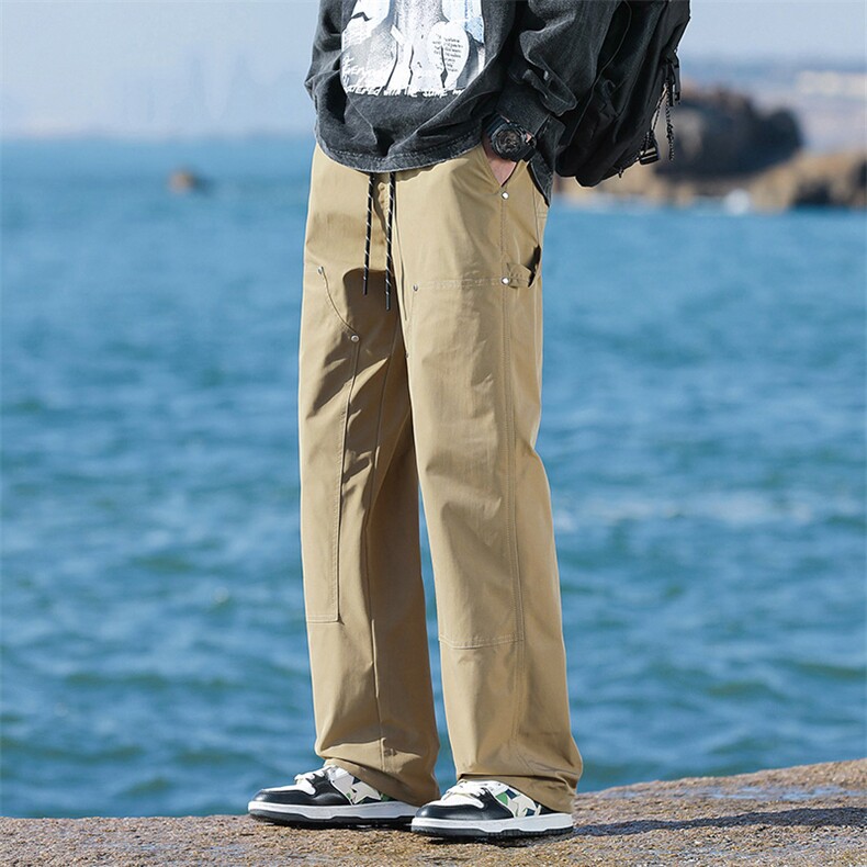 户外防水伐木休闲裤男士2024春夏季宽松直筒裤潮-海景-5069-P43黑,男装休闲裤,星座307-3(原516-1)