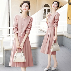 小香风长袖套装裙女新款轻熟风洋气减龄气质半身裙两件套，女装套装/套裙，罗腾