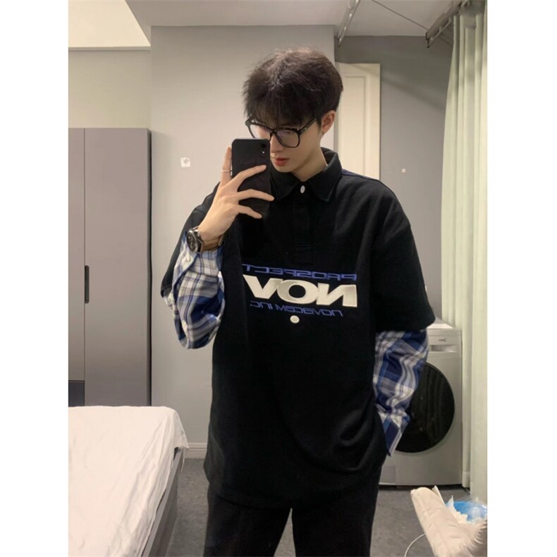 706-1-WY8800-P75现货男士美式休闲长袖卫衣情侣假两件polo外套,女装短外套,星座706-1
