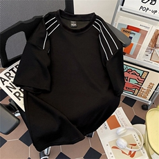 高品质二开240克宽松纯棉美式高街痞帅三杠拉条短袖T恤特P25，男装T恤，电商A486