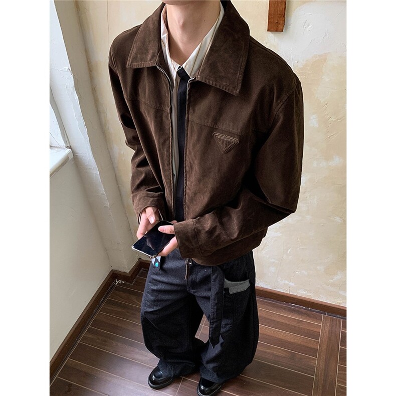 美式鹿皮绒短款夹克男高级感外套韩系轻奢上衣PW5053-P74,男装夹克,星座208-5