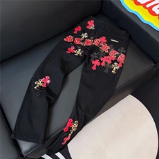 秋季新款慵懒加长彩色拼皮十字架长裤宽松阔腿牛仔裤男AMT705P75，男装皮裤，星座1013-5