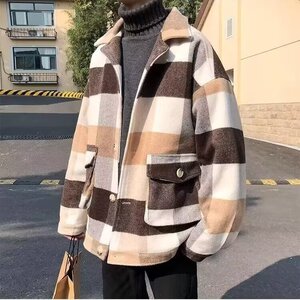 1506A/G4000/P61慵懒风潮流百搭宽松格子毛呢夹克春秋季盐系外套图片