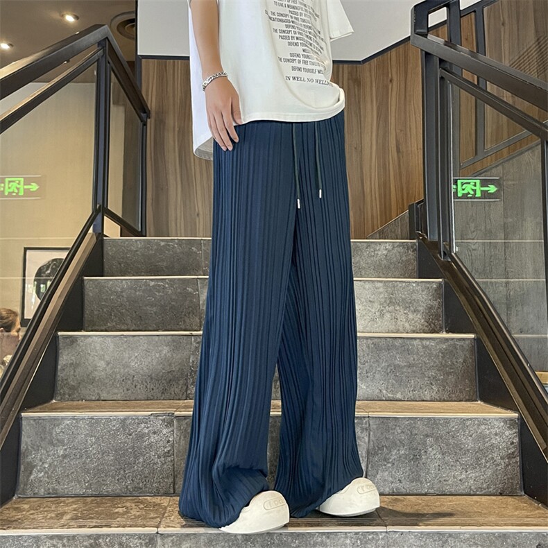 夏季新款冰丝垂感宽松直筒潮牌阔腿休闲拖地裤,男装休闲裤,星座410-7