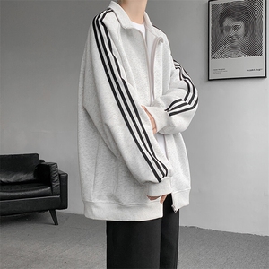 8XL-M三条杠运动卫衣特大码美式条纹立领夹克开衫外套JK5205/P65图片