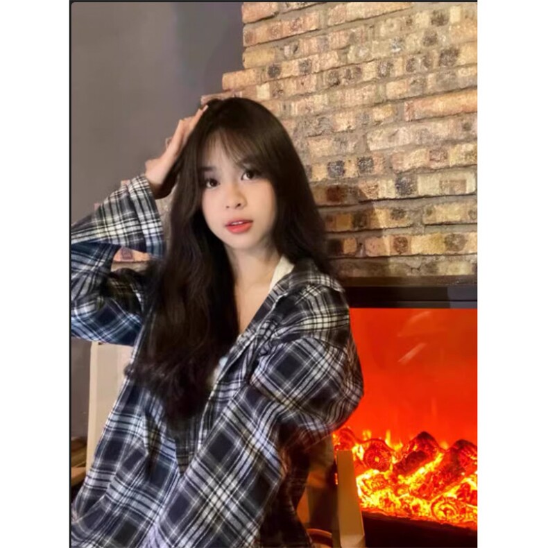 TC1002-P45韩式复古长袖格子衬衫外套女春秋季小众宽松百搭翻领潮,男装衬衫,星座617A-2