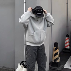 抖音得物高品质25秋冬美式高街宽松结构防风高领连帽卫衣外套W60，男装卫衣，电商A486